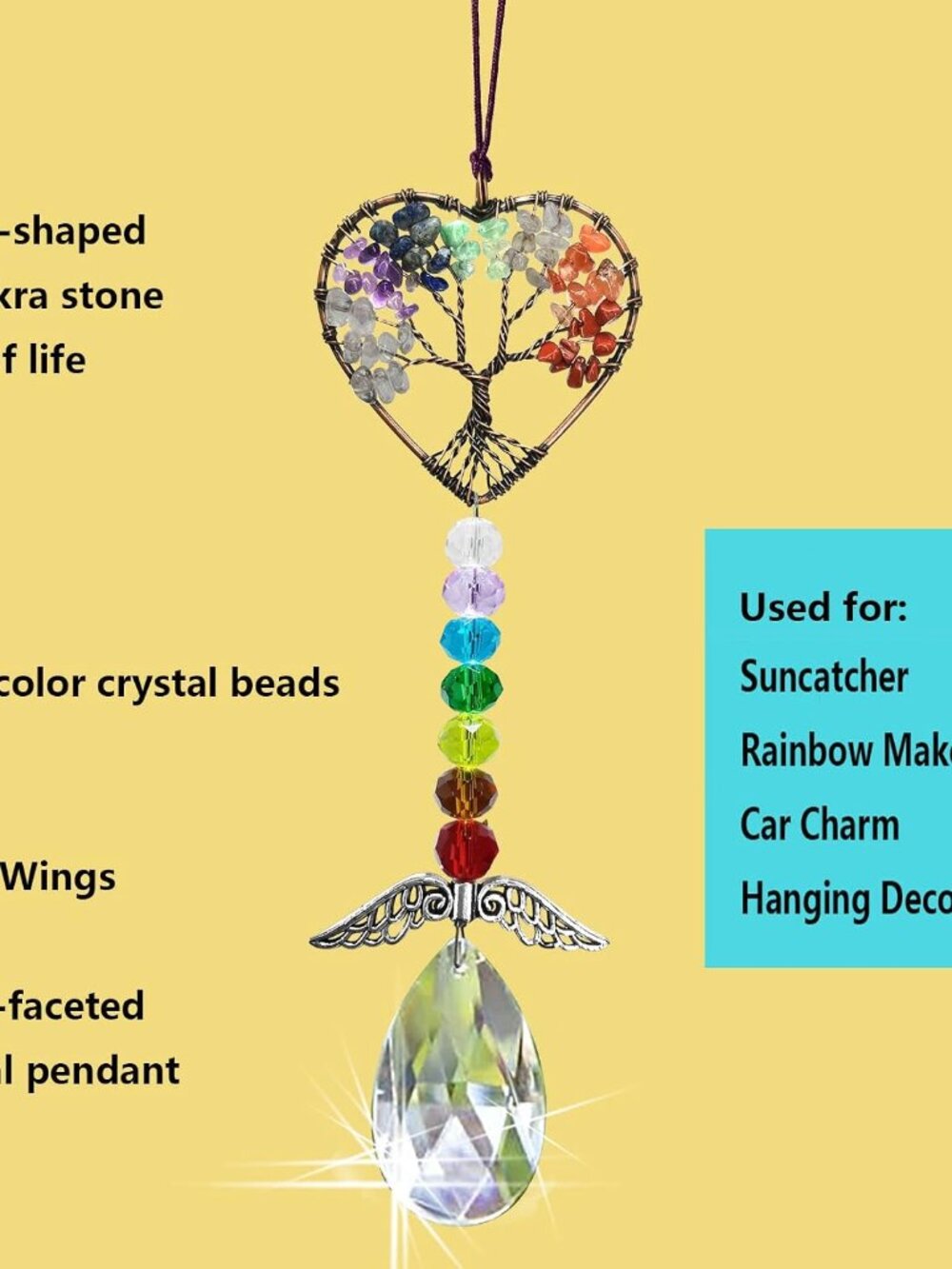 Healing Crystal Decor Tree of Life Car Hanging Accessories Suncatcher with Wings - Picture 4 of 7